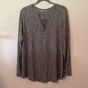 Absolutely Famous Criss Cross Front Long Sleeve Tee Tunic